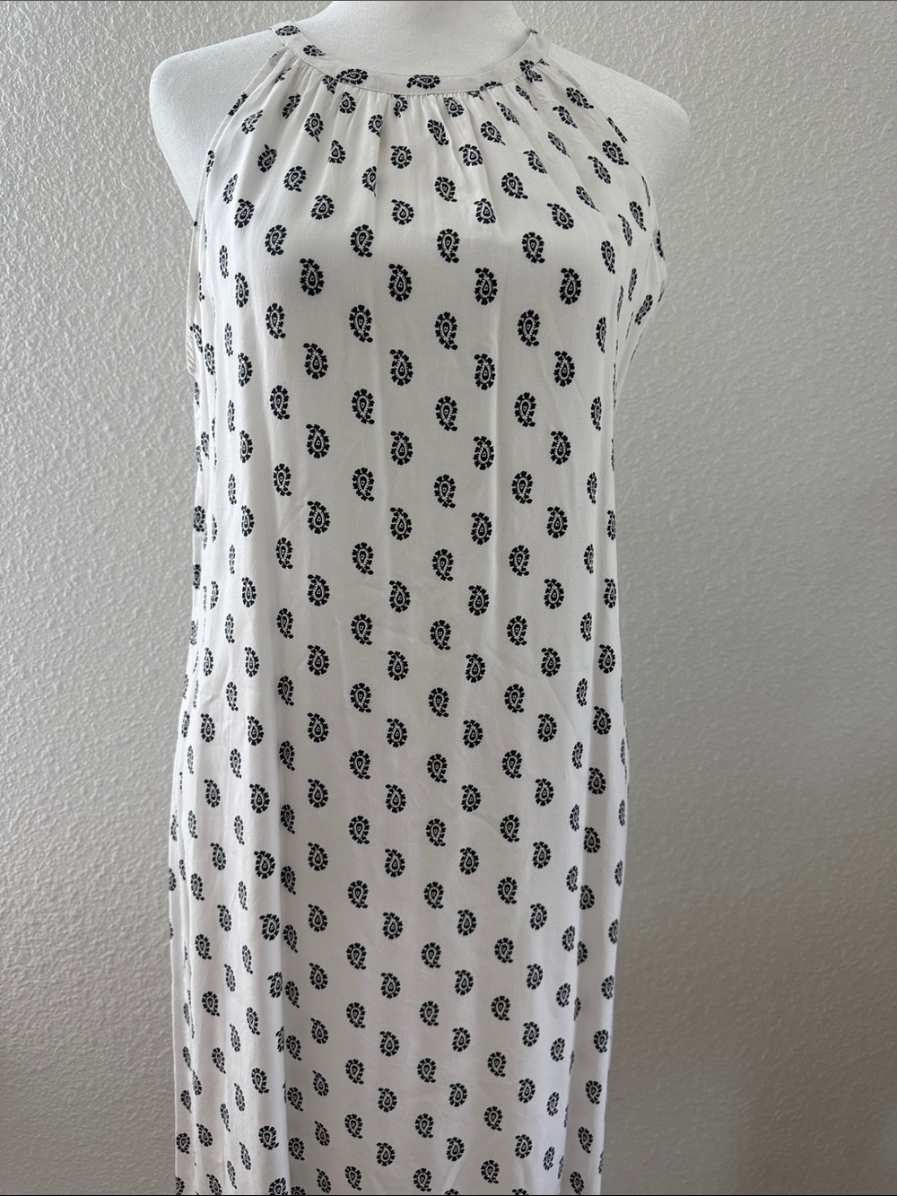 Old Navy White Halter Tank with Black Paisley Motif